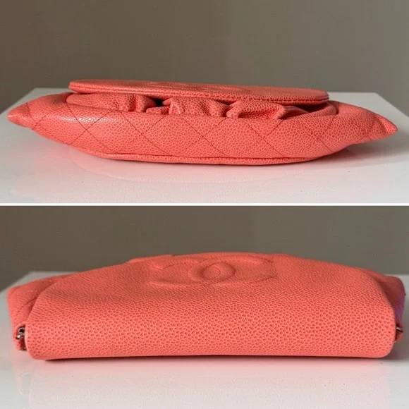 🍑Chanel Half Moon Wallet on Chain Crossbody Orange Leather Silver Hardware - Picture 5 of 15